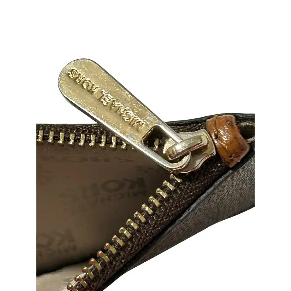 Michael Kors Brown Leather Logo Zip-Around Keyring Pouch Key Chain